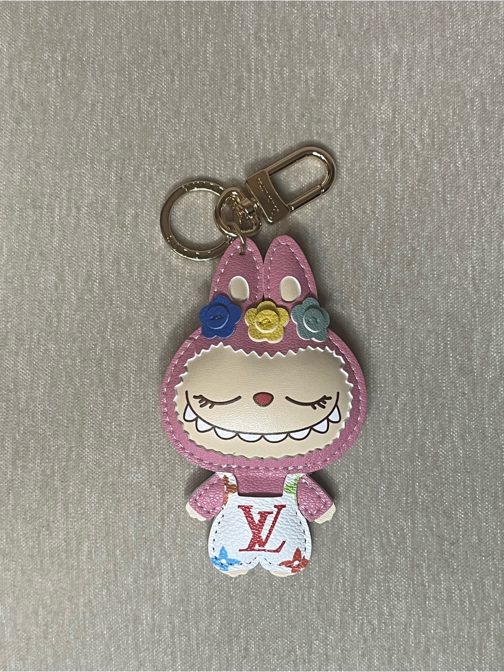Pink Bunny Charm with Multicolor Floral Accents